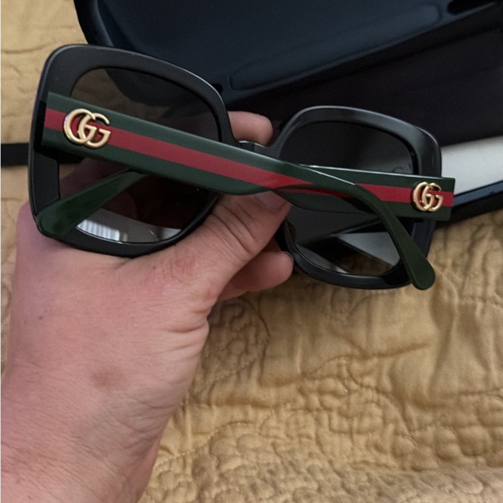 Gucci Black Sunglasses with Green and Red Accents